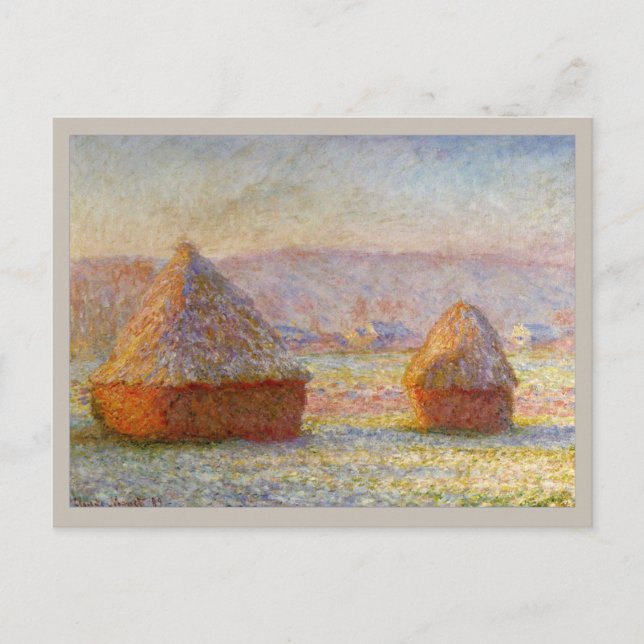 Haystacks, White Frost Effect by Monet Postcard (Front)