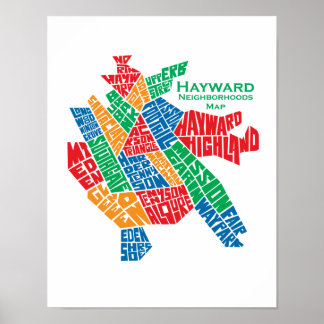Hayward Neighbourhoods Map Poster 11x17