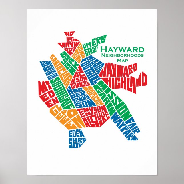 Hayward Neighbourhoods Map Poster 11x17 (Front)