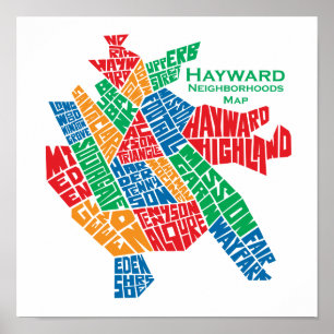 Hayward Neighbourhoods Map Poster 12x12