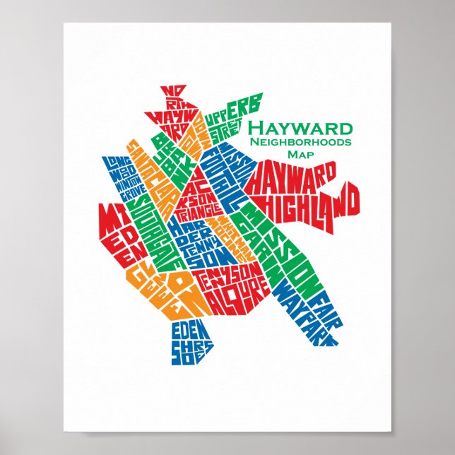 Hayward Neighbourhoods Map Poster 8x10 (Front)