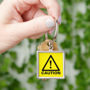 Hazardous warning yellow caution sign keychain