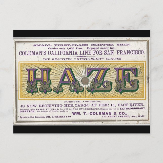 Haze Clipper sailing ship 1900 Postcard (Front)