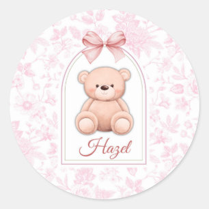Hazel Custom Pink Teddy Bear Nursery Design Classic Round Sticker