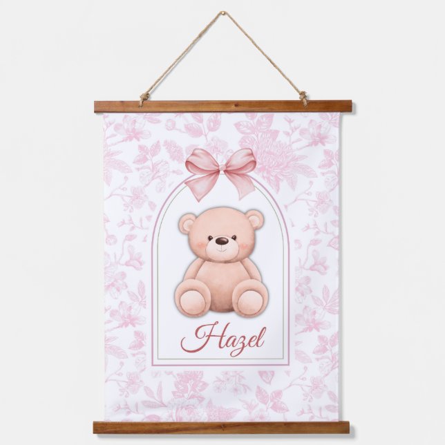 Hazel | Custom Pink Teddy Bear Nursery Design  Hanging Tapestry (Front)
