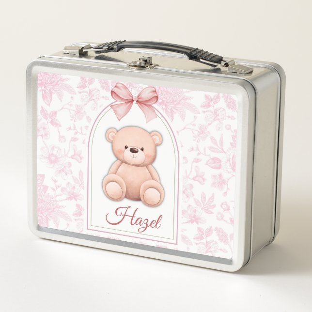 Hazel | Custom Pink Teddy Bear Nursery Design  Metal Lunch Box (Front)