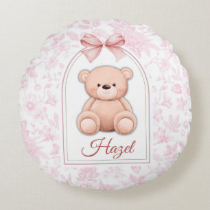 Hazel Custom Pink Teddy Bear Nursery Design Round Cushion