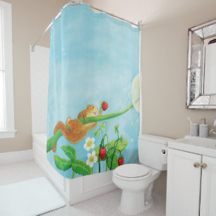 Hazel Dormouse Climbing a Dandelion Ball Shower Curtain