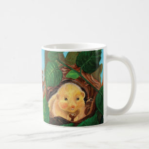 Hazel dormouse eating hazelnut coffee mug