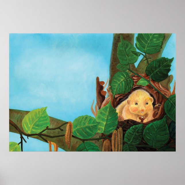 Hazel dormouse eating hazelnut poster (Front)