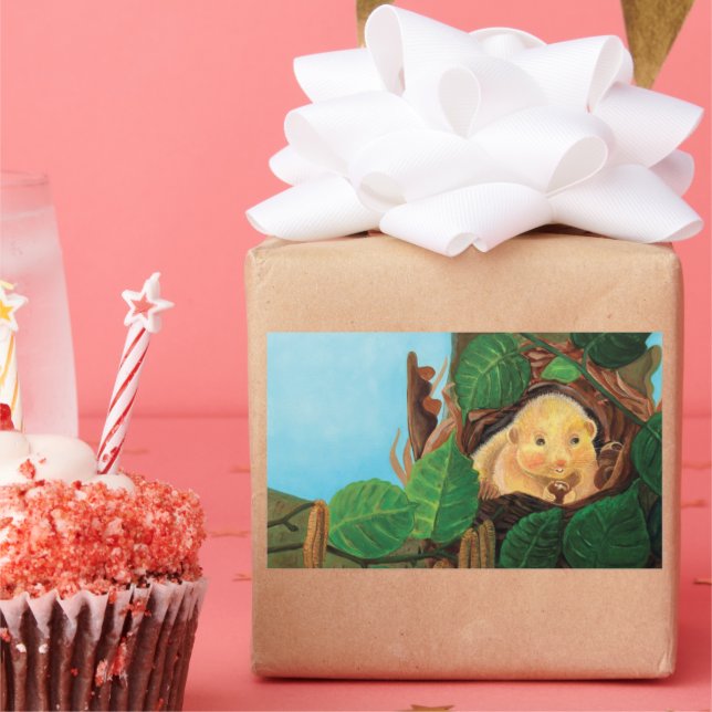 Hazel dormouse eating hazelnut   rectangular sticker (Party)