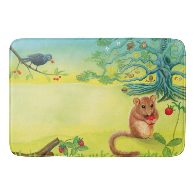 Hazel Dormouse Eating Wild Strawberry   Bath Mat (Front)