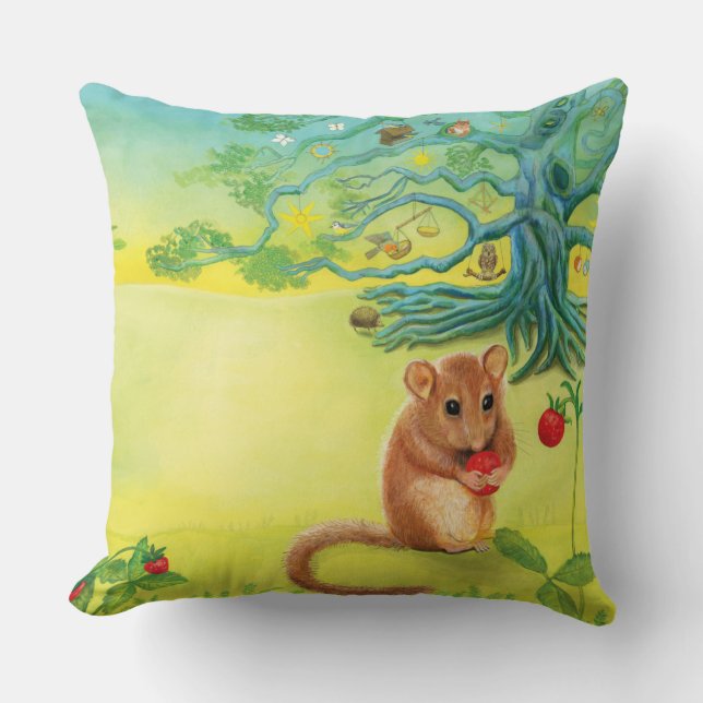 Hazel Dormouse Eating Wild Strawberry   Cushion (Front)