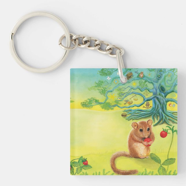 Hazel Dormouse Eating Wild Strawberry     Key Ring (Front)