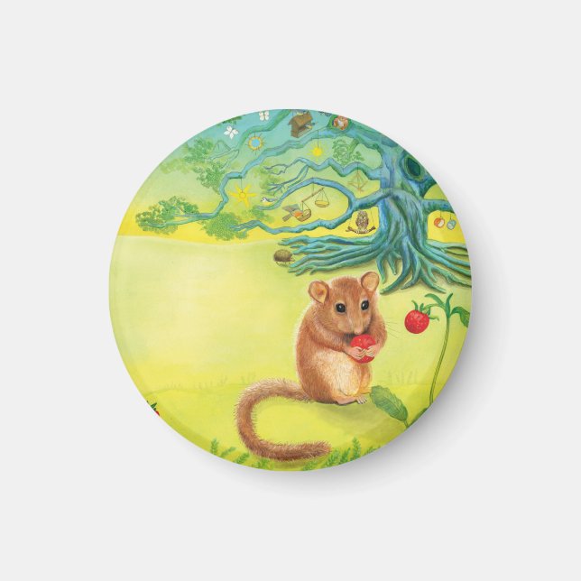 Hazel Dormouse Eating Wild Strawberry  Magnet (Front)