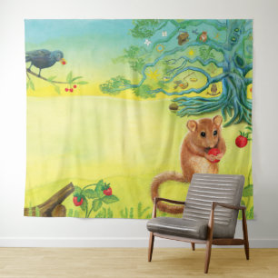 Hazel Dormouse Eating Wild Strawberry  Tapestry