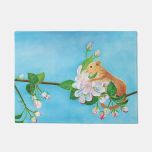 Hazel Dormouse on a blooming branch Doormat