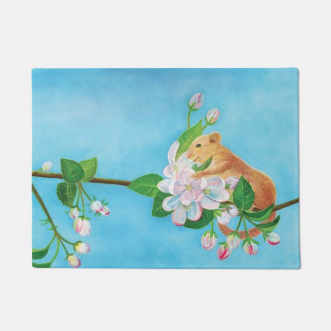 Hazel Dormouse on a blooming branch  Doormat (Front)