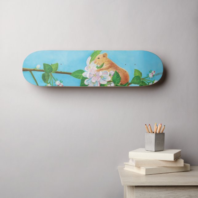 Hazel Dormouse on a blooming branch  Skateboard (Wall Art (Horz))