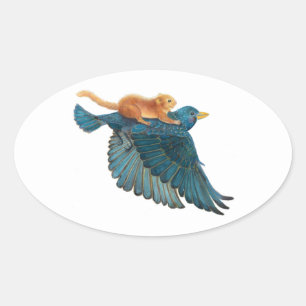 Hazel dormouse & Starling flying Oval Sticker