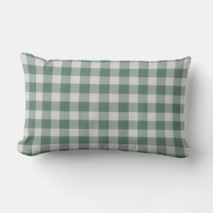 Hazel Green and white Checkered gingham Plaid Lumbar Cushion