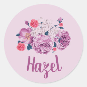 Hazel Name Floral Custom Vintage Flower Girl  Classic Round Sticker