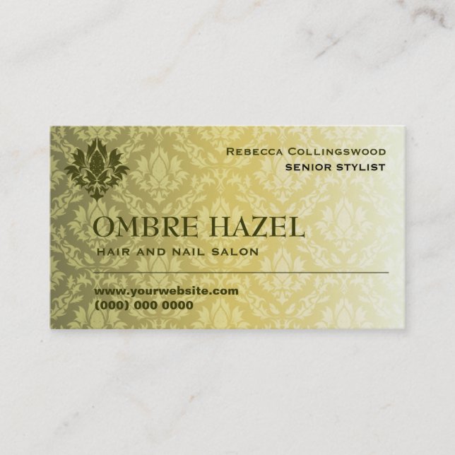 Hazel Ombre Damask Business Card (Front)