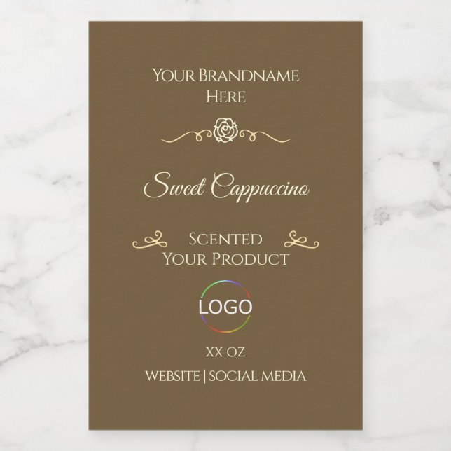 Hazelnut Brown Product Label Gold Frame with Logo (Single Label)