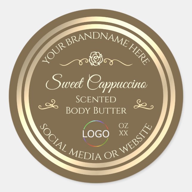 Hazelnut Brown Product Label Gold Frame with Logo (Front)