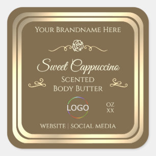 Hazelnut Brown Product Label Gold Frame with Logo