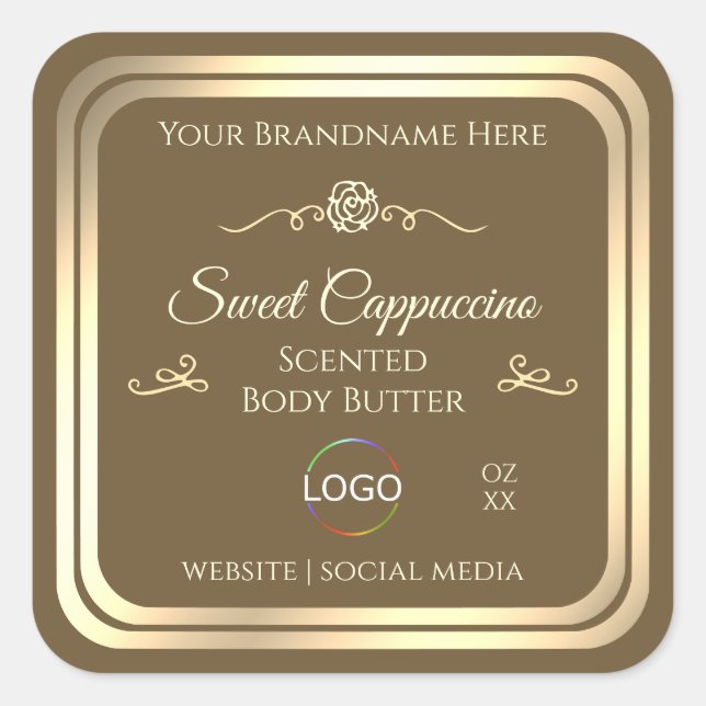 Hazelnut Brown Product Label Gold Frame with Logo (Front)