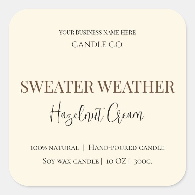 Hazelnut Cream | Cosy Neutral Soy Candle Label (Front)