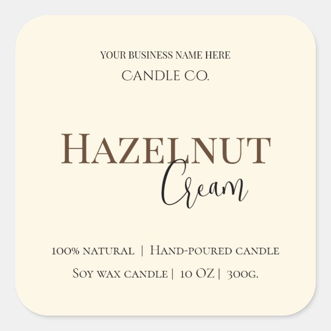 Hazelnut Cream | Cosy Neutral Soy Candle Label (Front)