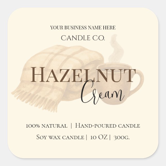 Hazelnut Cream | Cozy Neutral Soy Candle Label (Front)