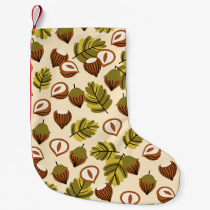 Hazelnut Leaves Acorns Seamless Pattern Small Christmas Stocking