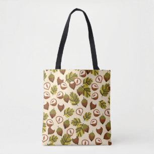 Hazelnut Leaves Acorns Seamless Pattern Tote Bag