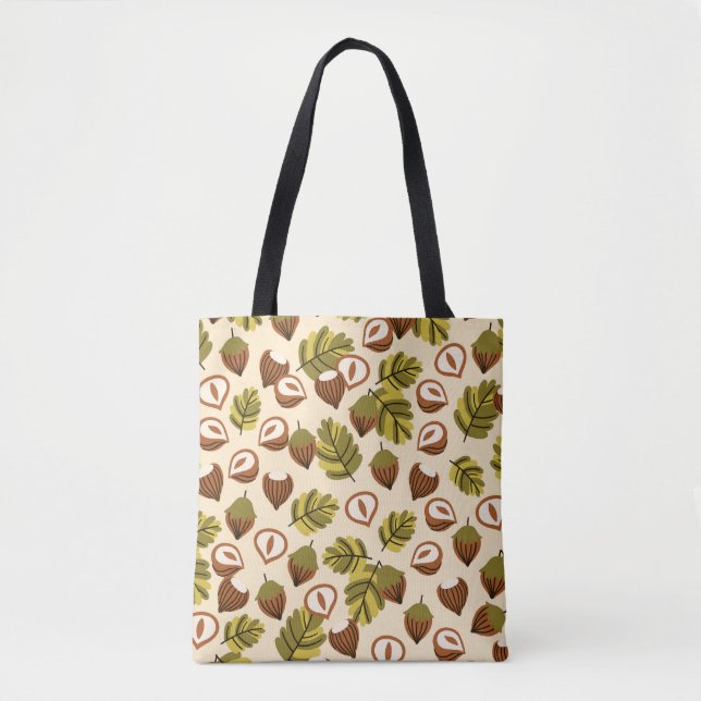 Hazelnut Leaves Acorns Seamless Pattern Tote Bag (Front)