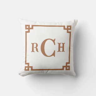 Hazelnut Tan Chinoiserie Greek Key Monogram Cushion