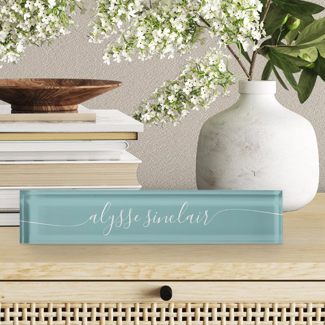 Hazy Aqua Elegant Calligraphy Script Nameplate (Creator Uploaded)