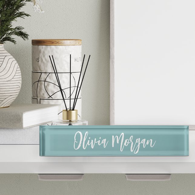 Hazy Aqua Sketched Cursive Script Name Nameplate (Creator Uploaded)