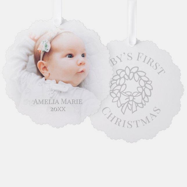 Hazy Baby’s First Christmas Photo  Tree Decoration Card (Front/Back)