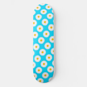 Hazy Daisy Flower Pattern Sky Blue Skateboard