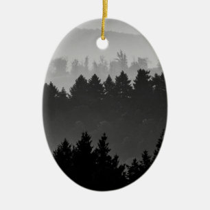 Hazy Forest Hills Black and White Landscape Photo Ceramic Ornament