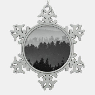 Hazy Forest Hills Black and White Landscape Photo Snowflake Pewter Christmas Ornament