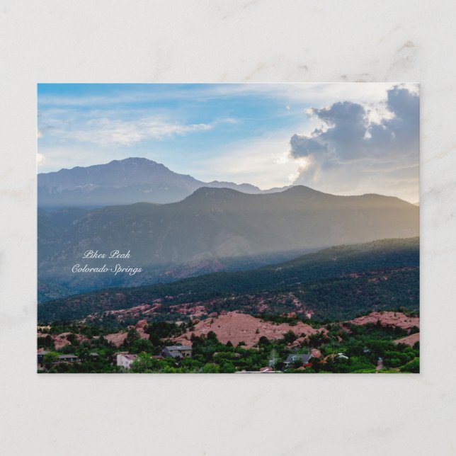 Hazy Pikes Peak Sunset Postcard (Front)