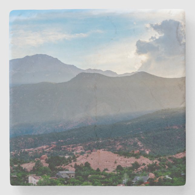 Hazy Pikes Peak Sunset Stone Coaster (Front)