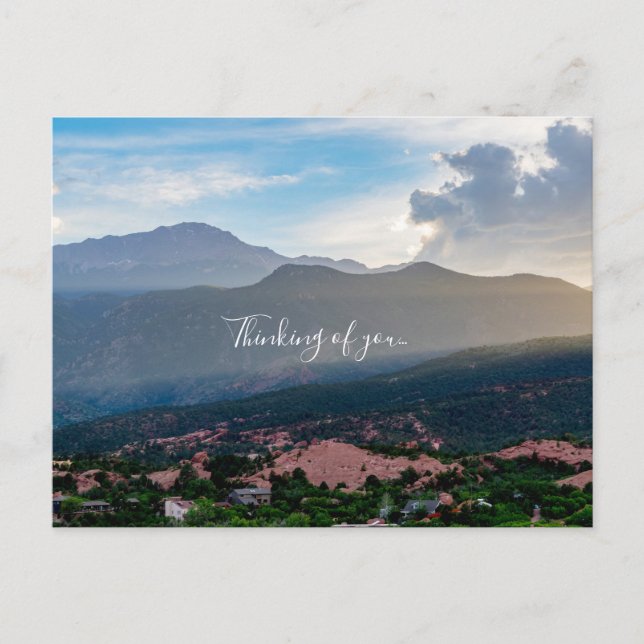 Hazy Pikes Peak Sunset Thinking Of You Postcard (Front)