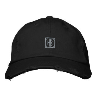 HB Short Wishes Black Distressed Adjustable-Hat Embroidered Hat