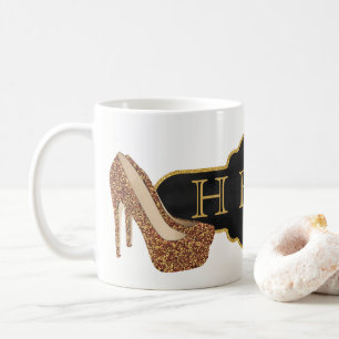 HBIC Boss Lady   Chic Black Gold Glitter Shoes Coffee Mug