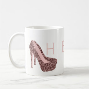 HBIC Boss Lady   Rose Gold Pink Glitter Shoes Coffee Mug